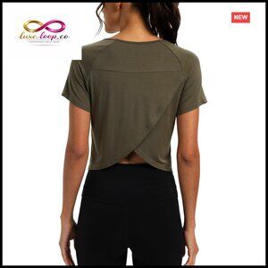 Cropped Split Back Athletic Shirt Loose Fit Workout Top